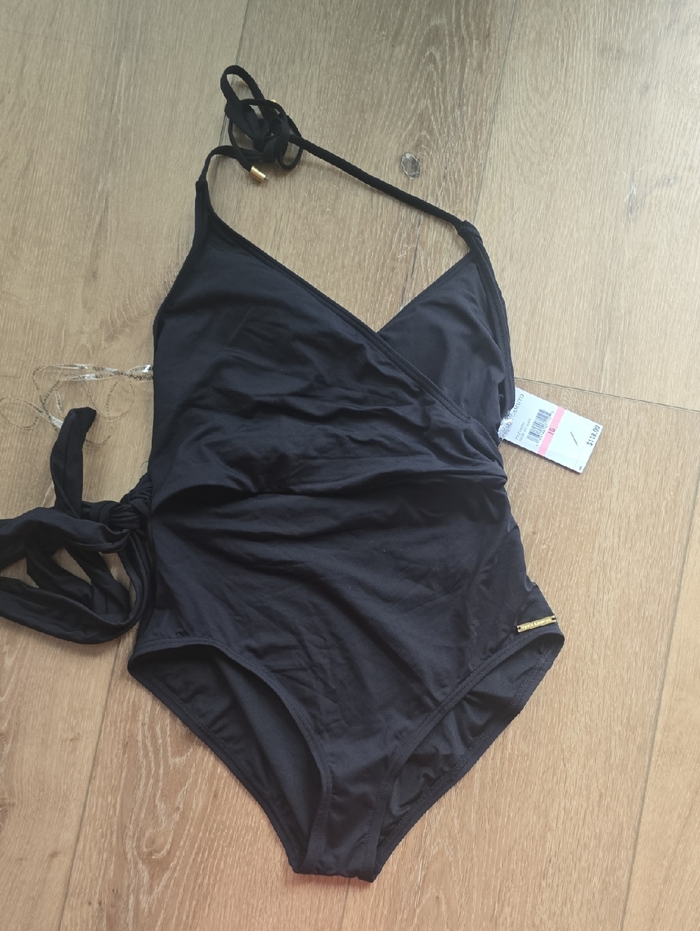 Vince Camuto Swim Black One Piece V Neck Tie Around Size 10